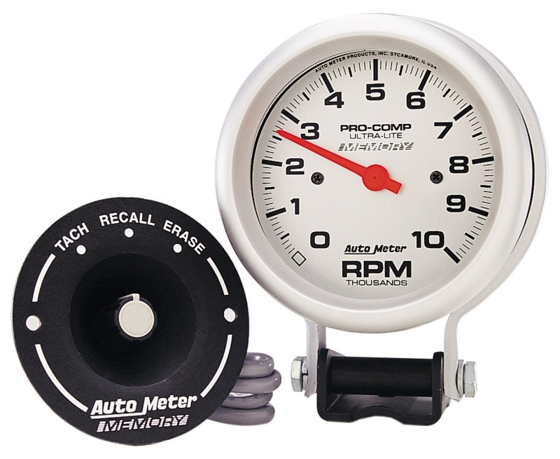 AutoMeter Gauge Tachometer 3-3/4in. 10K RPM Pedestal W/ Peak Memory Ultra-Lite