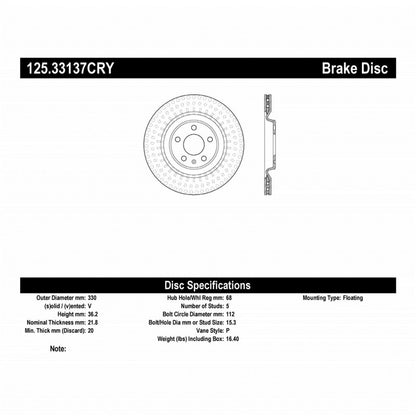 Stoptech 10-19 Audi S4 Premium Rear CryoStop Brake Rotor