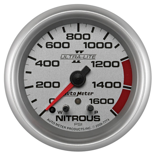 AutoMeter Gauge Nitrous Press 2-5/8in. 1600PSI Stepper Motor W/ Pk & Wrn Ultra-Lite II