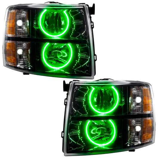 Oracle Lighting 07-13 Chevrolet Silverado Assembled Halo Headlights Round Style - Blk Housing -Green
