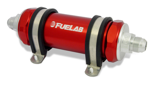 Fuelab 828 In-Line Fuel Filter Long -8AN In/Out 100 Micron Stainless - Red