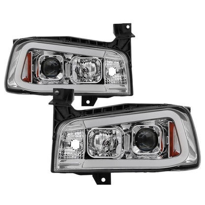 Spyder Dodge Charger 06-10 Projector Headlights - LED Light Bar - Chrome PRO-YD-DCH05V2-LB-C