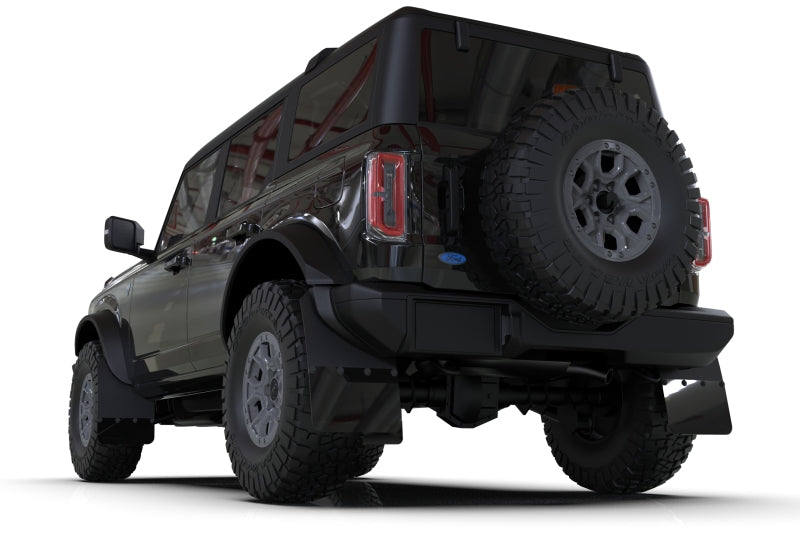 Rally Armor 21-24 Ford Bronco (Steel Bmpr - NO Rptr/Sprt - NO RR/RB) Blk Mud Flap w/Met. Blk Logo