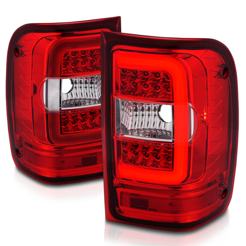 ANZO 2001-2011 Ford  Ranger LED Tail Lights w/ Light Bar Chrome Housing Red/Clear Lens