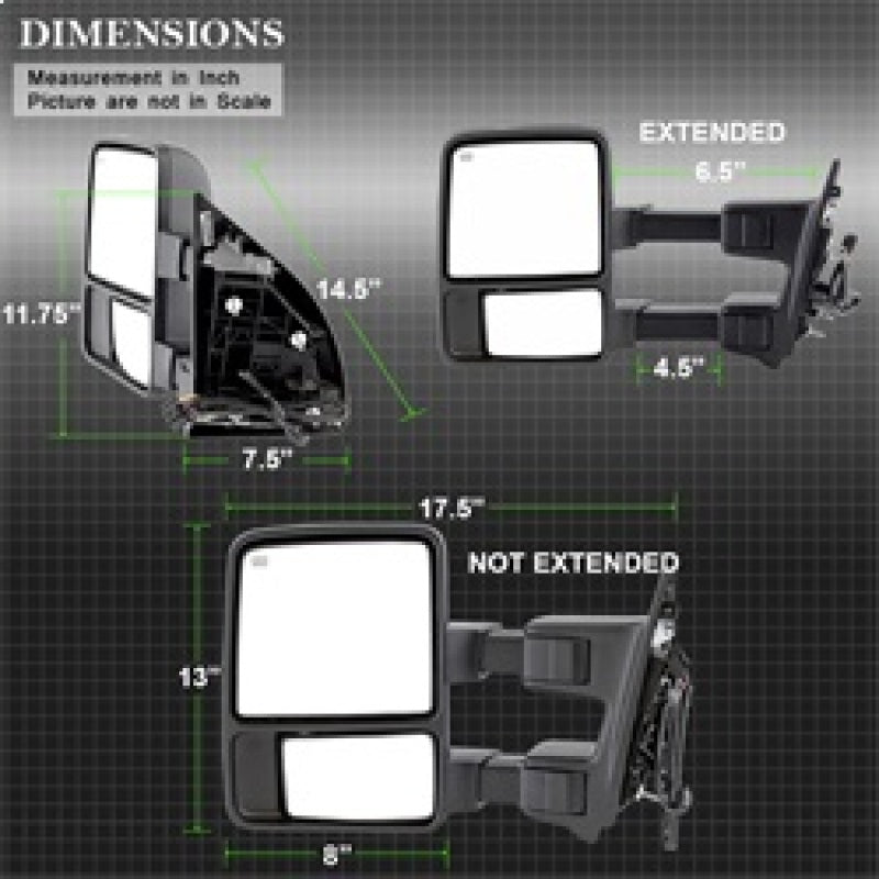 Xtune Ford Superduty 08-15 L&R Extendable Power Heated Adjust Mirror Amber MIR-FDSD08S-PW-AM-SET