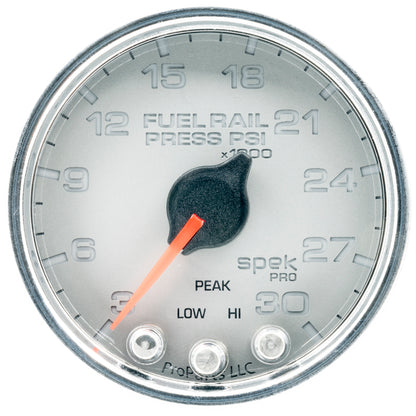 Autometer Spek-Pro Gauge Rail Press 2 1/16in 30Kpsi Stepper Motor W/Peak & Warn Slvr/Chrm