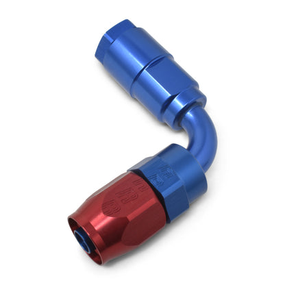 Russell Performance 5/16in SAE Quick Disc Female to -6 Hose Red/Blue 90 Degree Hose End