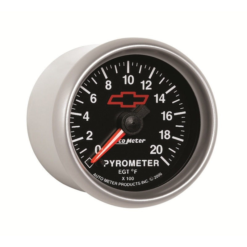 AutoMeter Gauge Pyrometer (Egt) 2-1/16in. 2000 Deg. F Stepper Motor Chevy Red Bowtie Black