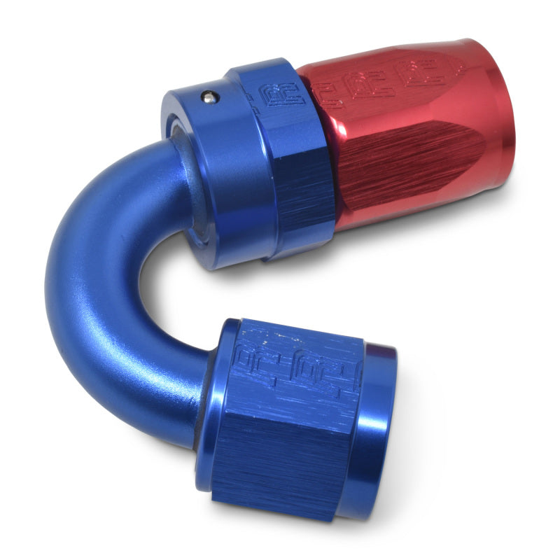 Russell Performance -8 AN Red/Blue 150 Degree Full Flow Swivel Hose End (With 3/4in Radius)