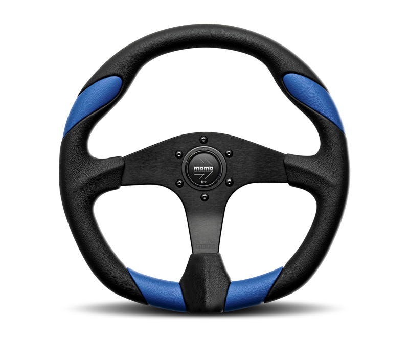 Momo Quark Steering Wheel 350 mm - Black Poly/Black Spokes/Blue Inserts