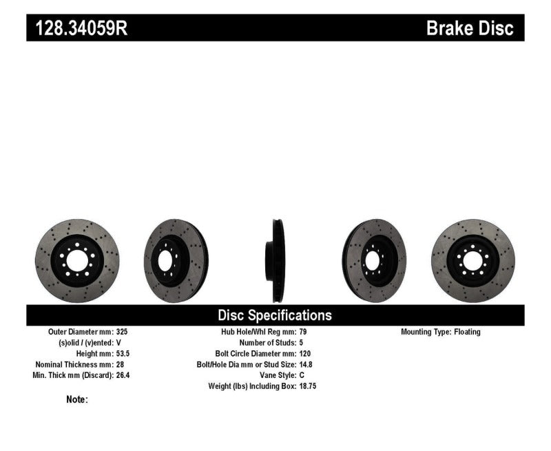 StopTech 01-06 BMW M3 Drilled Right Front Rotor