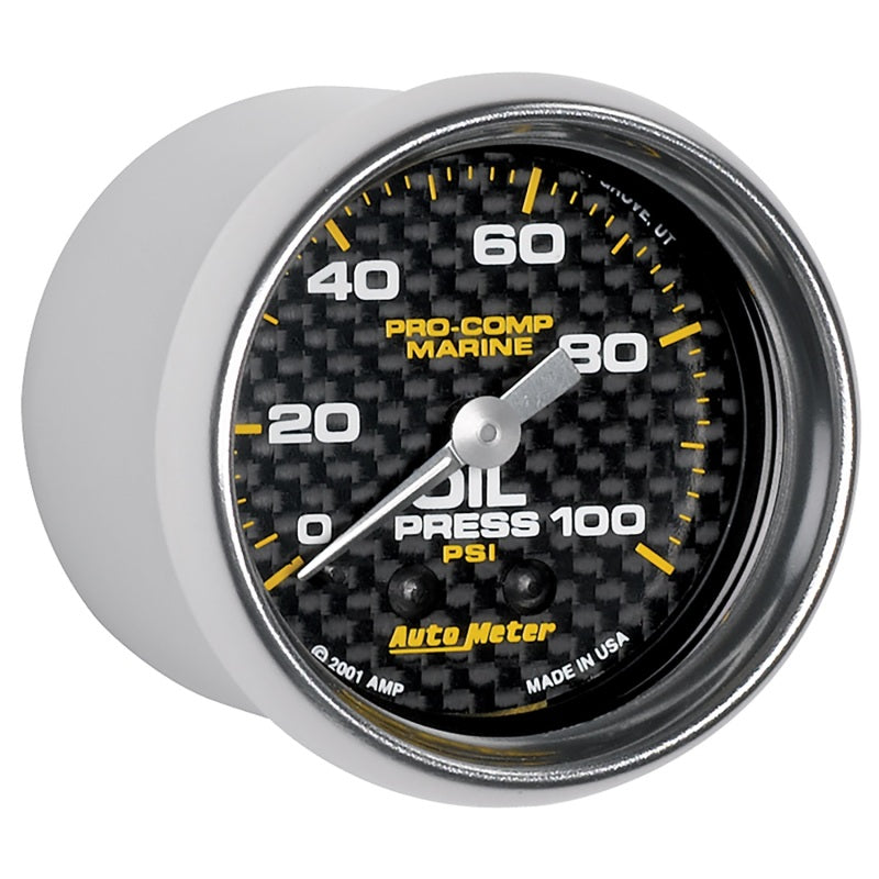 Autometer Marine Carbon Fiber Ultra-Lite 2-1/16in 100PSI Mechanical Oil Pressure Gauge