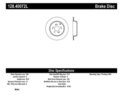 StopTech 07-14 Acura MDX / 07-14 Honda Pilot Drilled Sport Rear Left Rotor