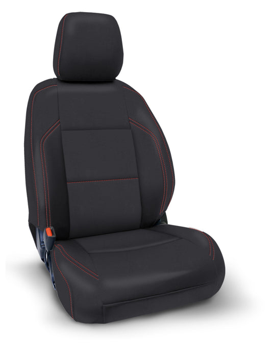 PRP 2016+ Toyota Tacoma Front Seat Covers with Elecltric Seat Adj. (Pair) - Black with Red Stitching