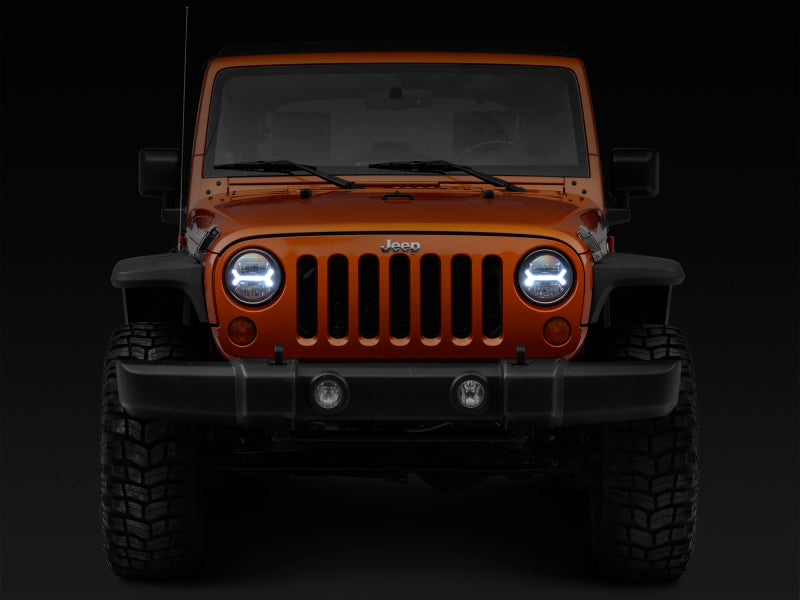 Raxiom 07-18 Jeep Wrangler JK LED Halo Headlights- Black Housing (Clear Lens)