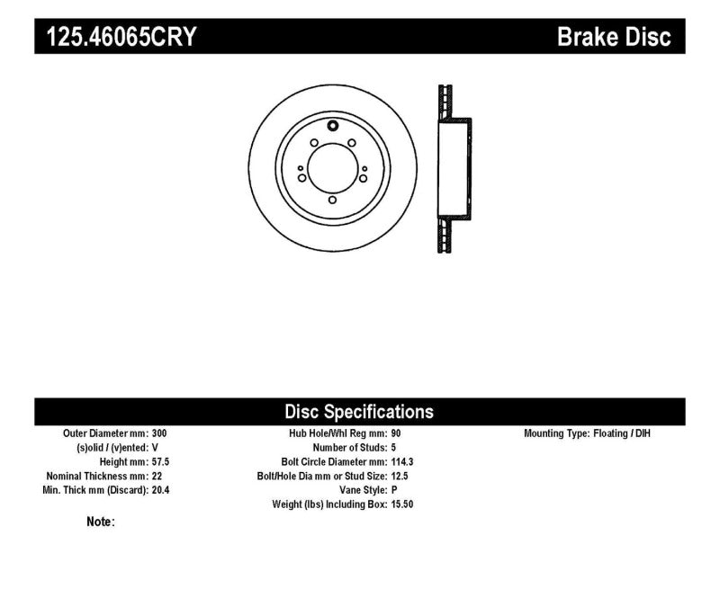 Stoptech 03-06 Evo 8 & 9 Rear Premium High Carbon CRYO-STOP Rotor