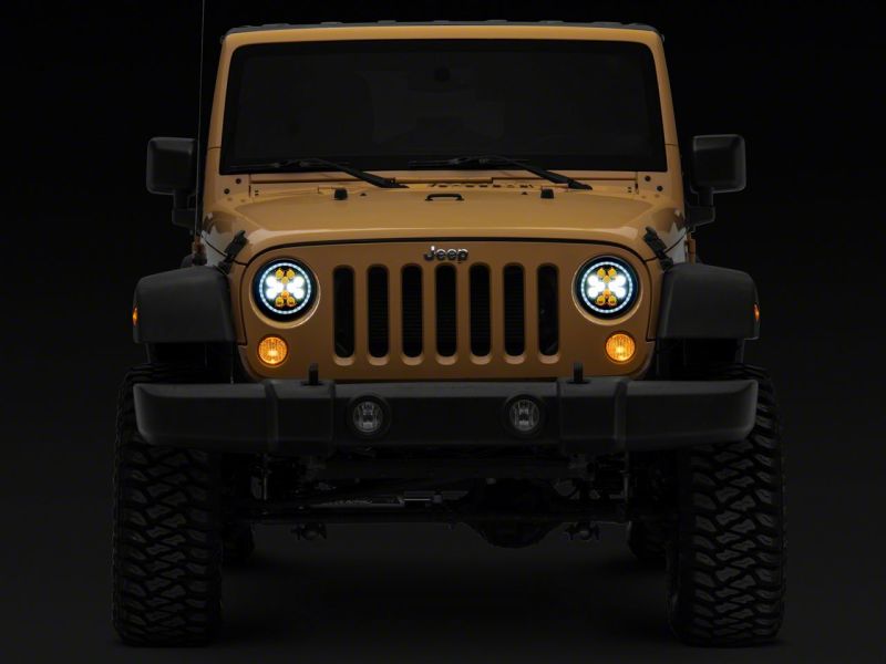 Raxiom 07-18 Jeep Wrangler JK Axial Spider LED Headlights w/Angel Eye Halo- Blk Housing (Clear Lens)