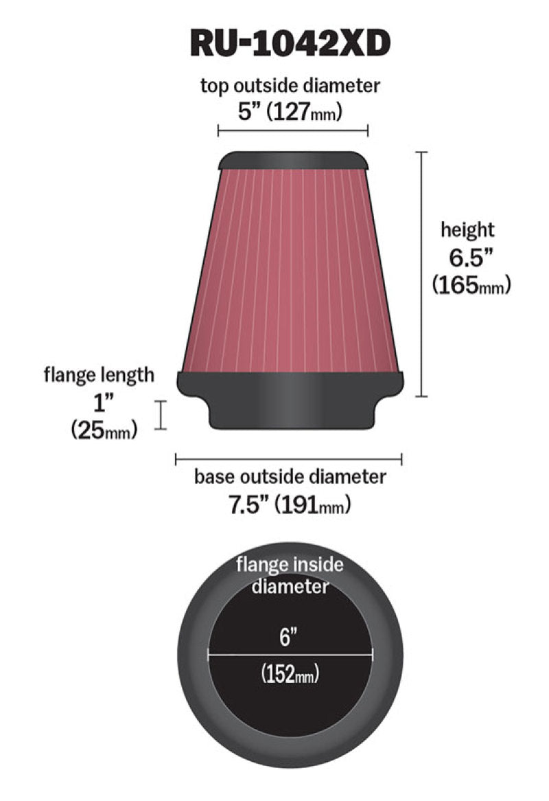 K&N Universal Clamp-On Air Filter 6in FLG / 7-1/2in B / 5in T / 6-1/2in H