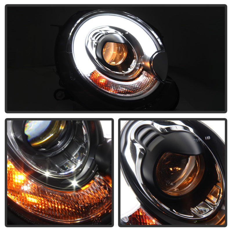 Spyder Mini Cooper 2007-2012 Projector Headlights Halogen Model Only - DRL Black PRO-YD-MC07-DRL-BK