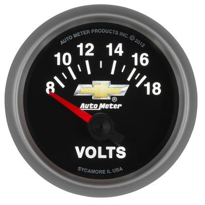 AutoMeter Gauge Voltmeter 2-1/16in. 18V Electric Chevy Gold Bowtie
