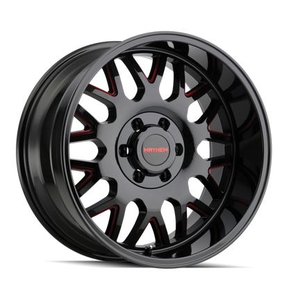 Mayhem 8110 Tripwire 20x10 / 6x135 BP / -19mm Offset / 87.1mm Hub Black w/ Prism Red Wheel