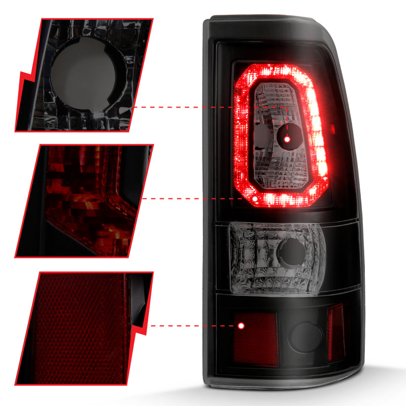 ANZO 1999-2002 Chevy Silverado 1500 LED Taillights Plank Style Black w/Smoke Lens