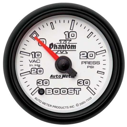Autometer Phantom II 52.4mm Electronic Vacuum / Boost Gauge 30 In. HG/30 PSI