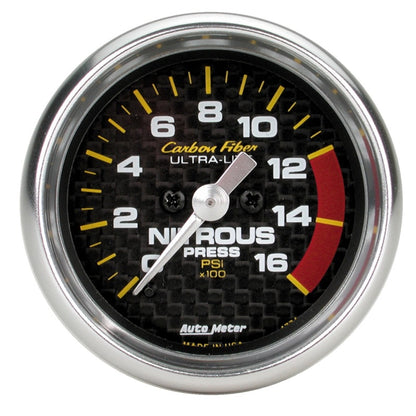 Autometer Carbon Fiber 52mm 0-1600 PSI Full Sweep Electronic Nitrous Pressure Gauge