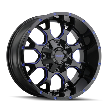 Mayhem 8015 Warrior 20x9 / 6x135 BP / 18mm Offset / 106mm Hub Black w/ Prism Blue Wheel