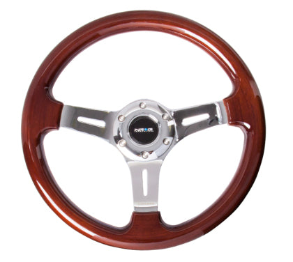 NRG - Classic Wood Grain Steering Wheel (330mm) Wood Grain w/Chrome 3-Spoke Center