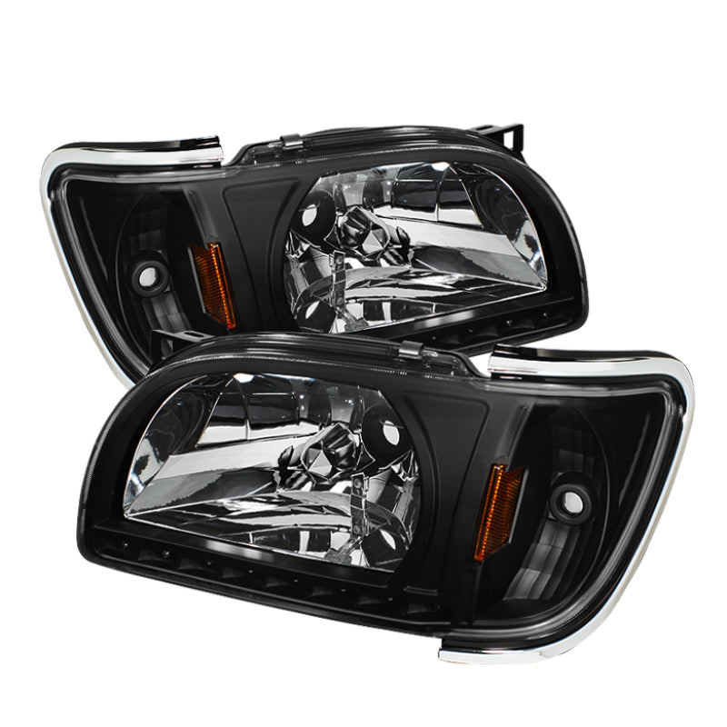 Xtune Toyota Tacoma 01-04 1 Piece w/ Chrome Trim Crystal Headlights Black HD-ON-TT01-1PC-LED-CC-BK