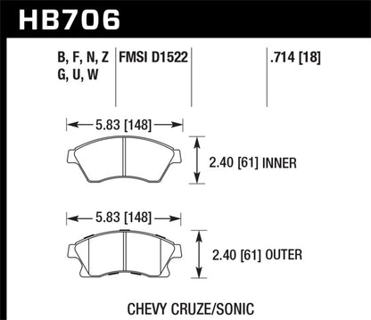 Hawk 11-12 Chevy Cruze Eco/LS/1LT/2LT/LTZ / 12 Sonic LS/LT/LTZ Perf Ceramic Front Street Brake Pads