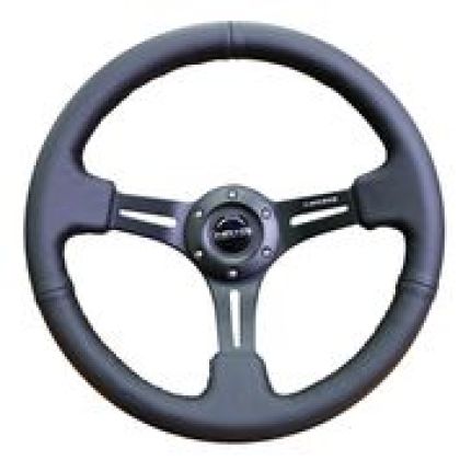 NRG - Reinforced Steering Wheel (350mm / 3in. Deep) Black Leather w/ Black Stitching