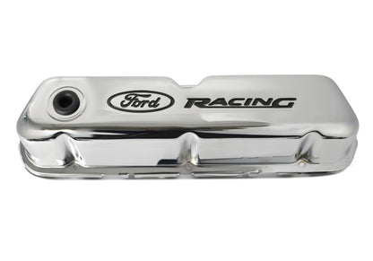 Ford Racing Logo Stamped Steel Valve Covers - Chrome