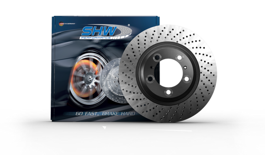 SHW 13-16 Porsche Boxster 2.7L w/o Ceramics Right Front Drilled-Dimpled MB Brake Rotor (98135140201)