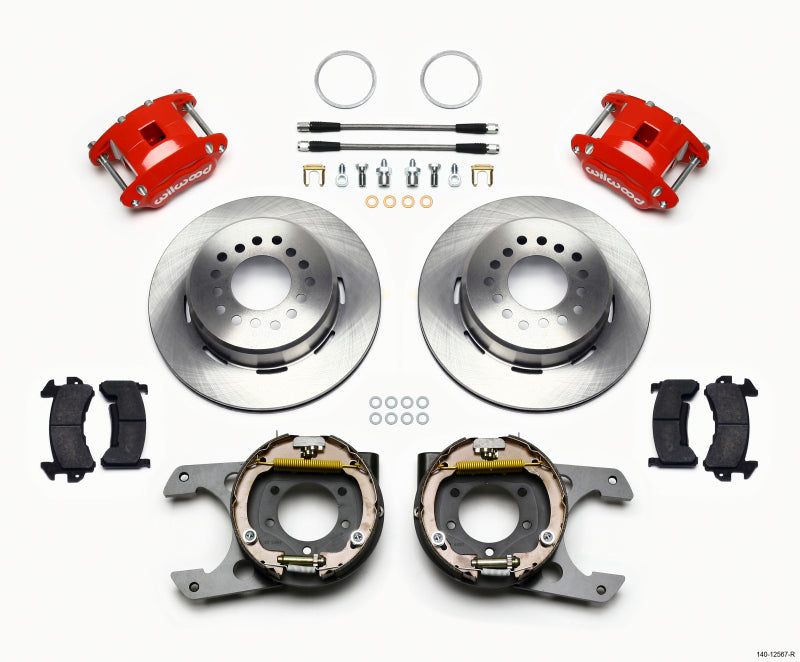 Wilwood D154 P/S Park Brake Kit Red Jeep Dana 35 2.56 Off 5-lug w/ lines