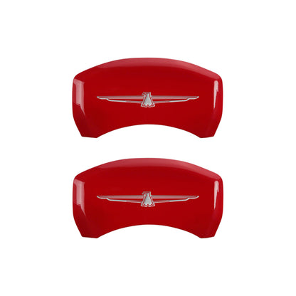 MGP 4 Caliper Covers Engrvd Front No bolts/Tbird Engrvd Rear/Tbird Emblem Red fnsh slvr ch