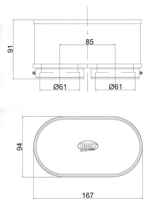 BMC Twin Air Carburetor Filter - 61mm x 2 ID / 74mm H