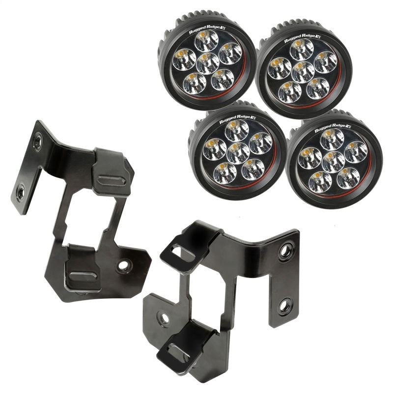 Rugged Ridge 07-18 Jeep Wrangler JK Semi-Gloss Black Round A-Pillar LED Light Mount Kit