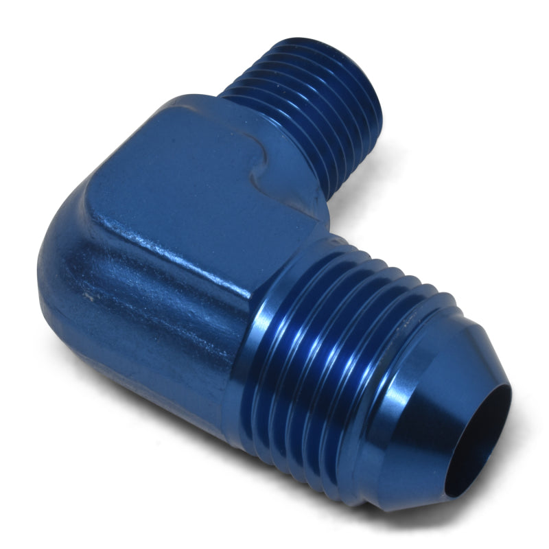 Russell Performance -4 AN to 1/8in NPT 90 Degree Flare to Pipe Adapter (Blue)